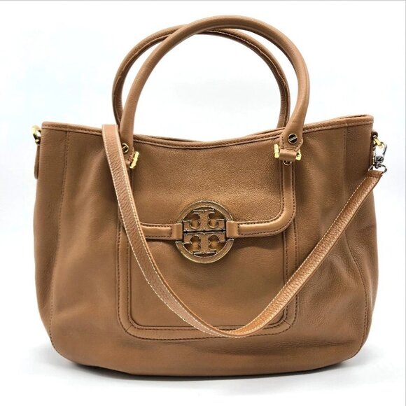 TORY BURCH Amanda Hand Bag Shoulder Bag Tote Bag Leather Camel Brown - Picture 1 of 13